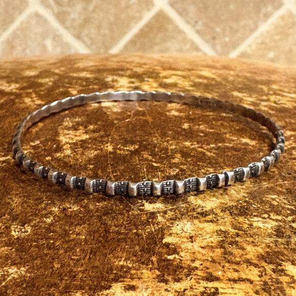Sterling Jewelry - Sterling Silver Decorative Pattern Bangle Bracelet Vintage